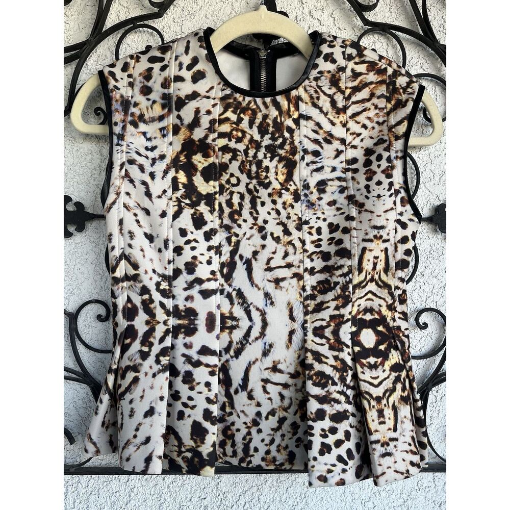 Zara Animal Print Faux Leather Trim Peplum Hem Top - Size Small - Multicolored